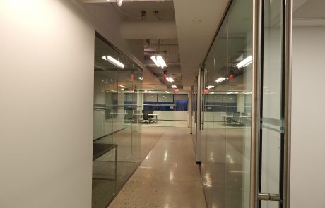 Commercial hallway with glass windows
